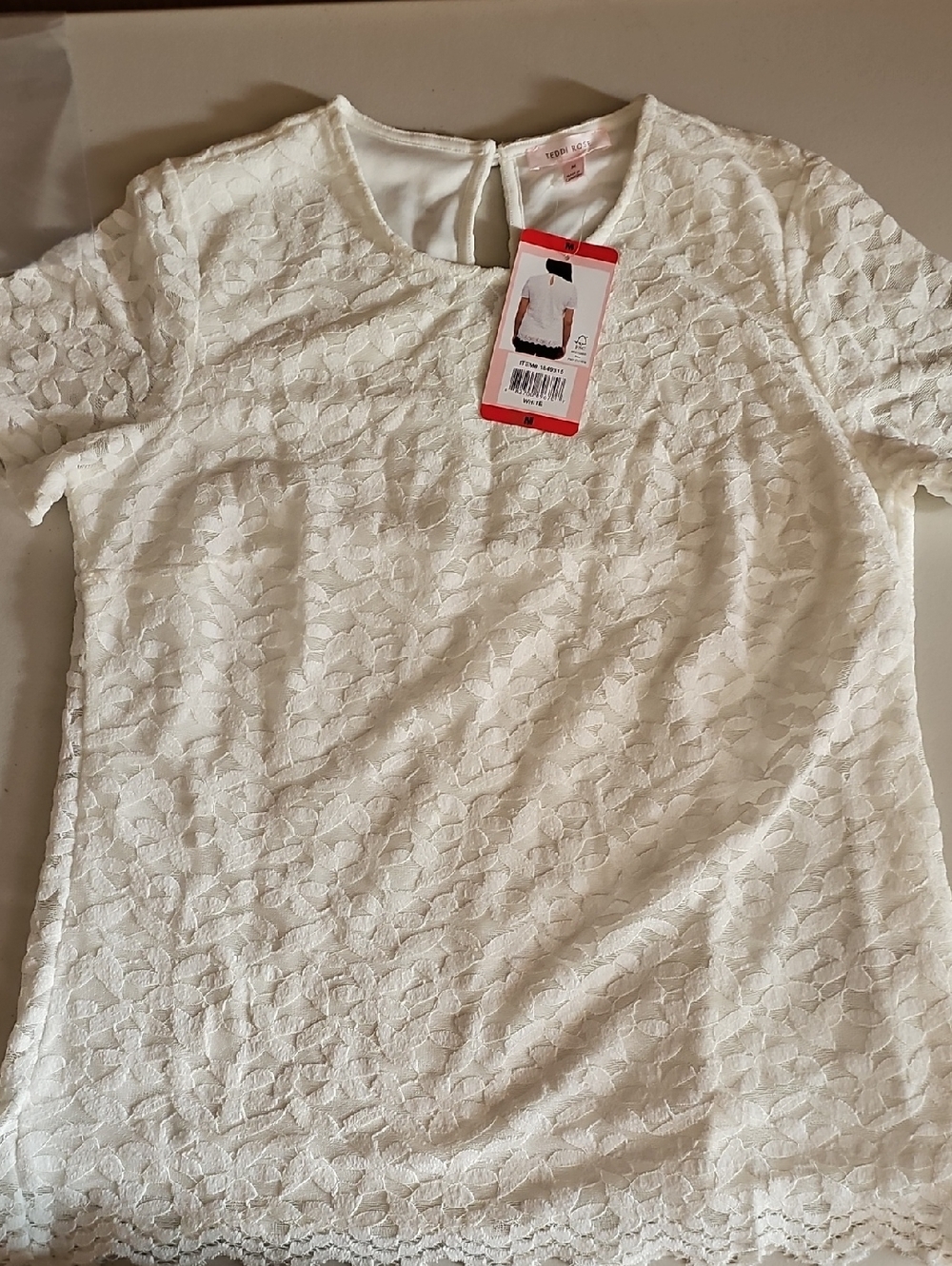 Teddi Rose White Floral Lace Short-Sleeve Blouse 5BIN B40